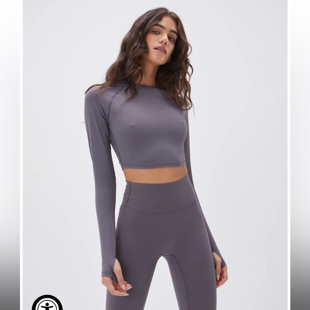 Adanola Long Sleeve Crop Top - Dark Grey